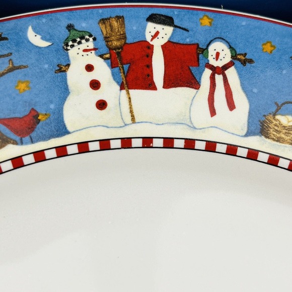 Debbie Mumm Snowman Dinner Plates Set of 4 Holiday Winter Christmas Folk Art 11" - Picture 3 of 4